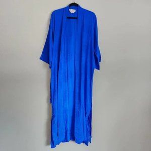 Vintage Four Seasons Solid Blue 100% Silk Long Duster Robe Women's One Size